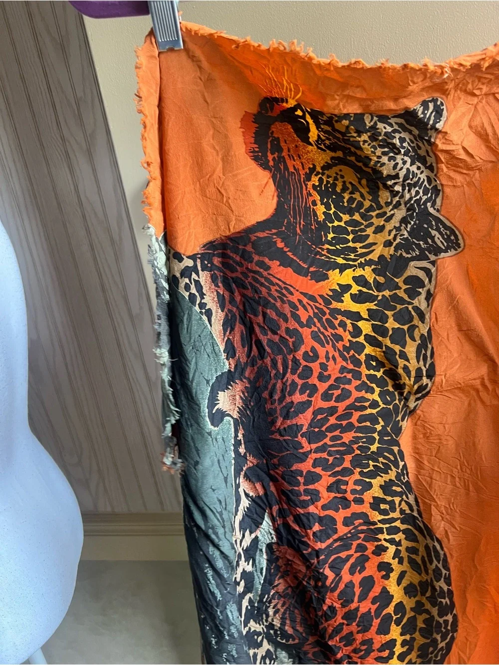 Vintage Gant Gaither Leopard Prin Scarf with Orange & Black Colorblocks